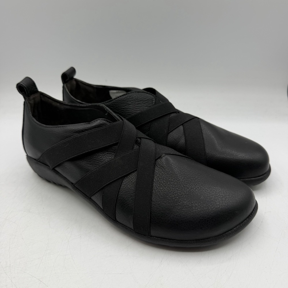 NAOT Apera Shoes Women EU 39 US 8-8.5 Black Leather Slip On Cross Strap Orthotic